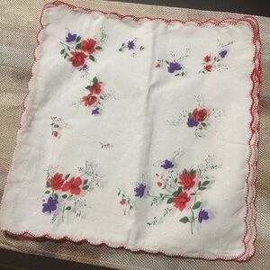 Floral Handkerchief with Red and Purple Flowers